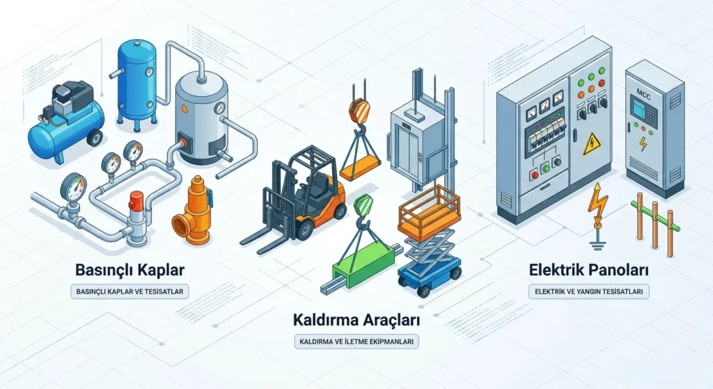 Kaldırma iletme araçları ve basınçlı kaplar periyodik kontrol kapsamındaki ekipman grupları